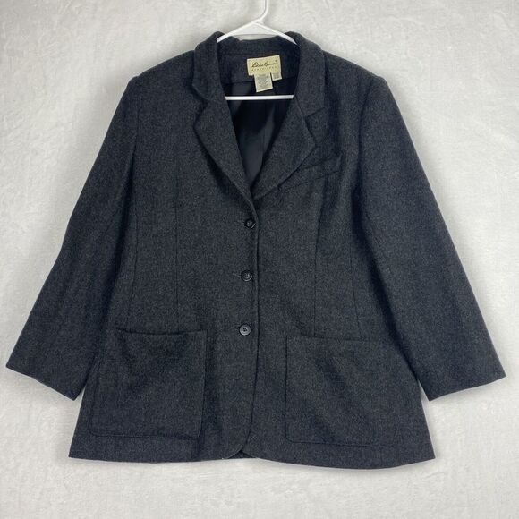 Eddie Bauer Blazer Womens Medium Petite Gray Wool Blend 3-Button Formal Jacket - Picture 2 of 8